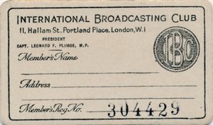 International Broadcasting Club: Membership card