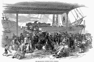 Irish emigrants embarking for America at Waterloo Docks, Liverpool, 1850 by Unbekannt