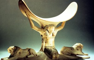 Ivory Headrest Supported by a Figure, Ancient Egyptian, 18th Dynasty, c1325 BC