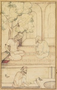 Kabir and Two Followers on a Terrace recto, Calligraphy verso, c. 1610-1620 by Unbekannt