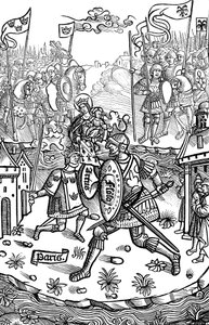 King Arthur fighting a giant by Unbekannt