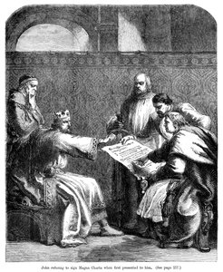 King John 1167-1216 refusing to sign the Magna Carta when first presented to him, 1215 by Unbekannt