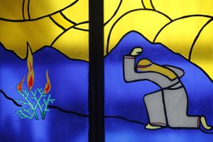 Moses and the Burning Bush, Stained Glass Window, Kon Tum Cathedral, Kon Tum, Vietnam