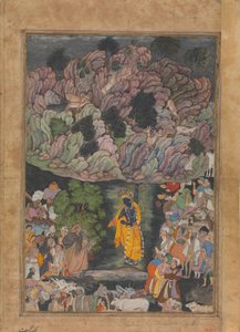 Krishna Holds Up Mount Govardhan to Shelter the Villagers of Braj by Unbekannt