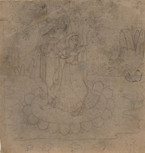 Krishna and Radha Standing on a Lotus, late 19th-early 20th century