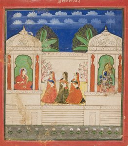 Krishna and Radha in two pavilions by Unbekannt
