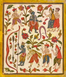 Krishna and the Bow, folio 24 from the Tula Ram Bhagavata Purana by Unbekannt
