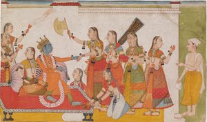 Krishna welcoming Sudama, from a Bhagavata Purana by Unbekannt