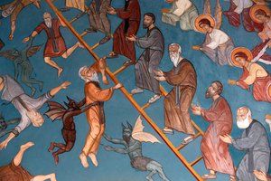 Kykkos monastery, Cyprus. The Ladder of Divine Ascent with the good on the right and the bad on the left by Unbekannt