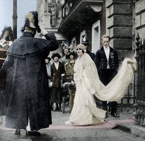 Lady Elizabeth Bowes-Lyon on her way to be married at Westminster Abbey, 26 April 1923, 1937