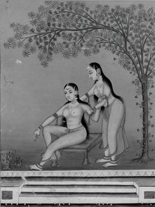 Lady at Her Toilette with Attendant on a Terrace by Unbekannt