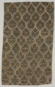 Lampas Fragment with Blossoms in Ogival Lattice by Unbekannt