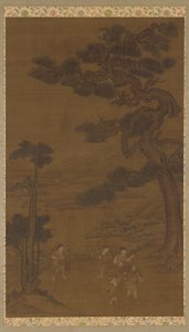 Landscape: handicraftsmen under a great pine tree