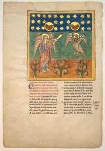 Leaf from a Beatus Manuscript: the Fourth Angel Sounds the Trumpet and an Eagle by Unbekannt