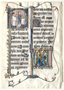 Leaf from a Missal with Two Historiated Initials: Initial P[er omnia saecula saeculorum] by Unbekannt