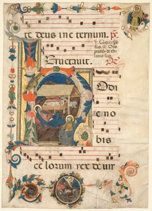 Leaf from an Antiphonary with Historiated Initial H with The Nativity by Unbekannt