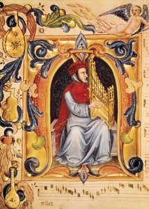 Lettrine with a Man and an Organ Beginning a Score from the Codex Squarcialupi (by Antonio Squarcialupi) by Unbekannt