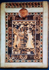 Lid of a Coffer Showing Tutankhamun and His Wife Ankhesenamun in a Garden by Unbekannt