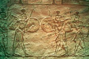 Limestone relief showing Hittite soldiers, Temple of Abu Simbel, Egypt, 14th-13th century BC by Unbekannt