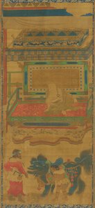 Lohan under a canopy, a lion, and two attendants by Unbekannt