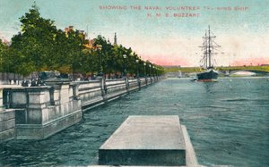London, Thames Embankment - Showing the Naval Volunteer Training Ship, H.M.S. Buzzard by Unbekannt