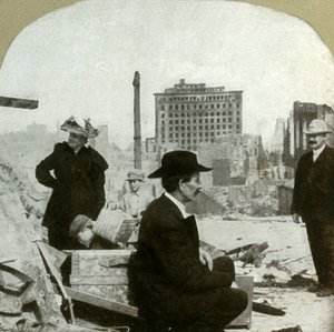 Looking East from Corner Pine and Stockton, Showing the Ruins of the Mills Building, 1906