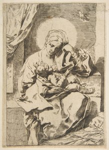 Madonna and Child with a bird, copy in reverse after Cantarini, ca. 1635-1636 or after by Unbekannt