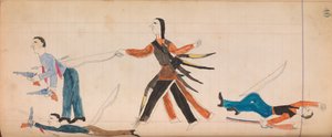 Maffet Ledger: Indian and three white men, ca. 1874-81