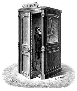 Making a Call from a Telephone Call Box, 1888 by Unbekannt