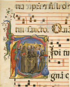 Manuscript Illumination with All Saints in an Initial V, from an Antiphonary, Italian by Unbekannt