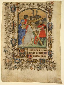 Manuscript Leaf from a Book of Hours Showing an Illuminated Initial D and Christ... by Unbekannt