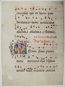 Manuscript Leaf with Initial T, from an Antiphonary, Italian by Unbekannt
