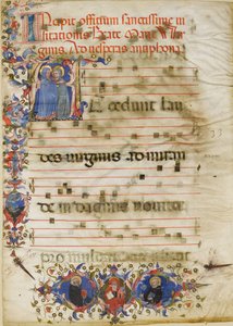 Manuscript Leaf with the Visitation in an Initial A and Cardinal Adam Easton, ca. 1400 by Unbekannt
