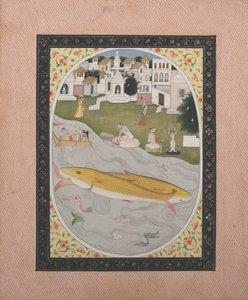 Manuscript Painting with Hindu Tantric Scene Depicting Two Fish by Unbekannt
