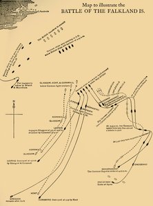 Map Illustrating the Battle of the Falkland Islands on 8 December 1914 by Unbekannt