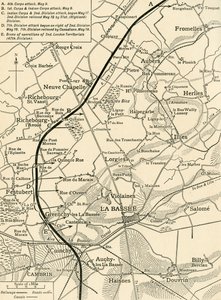 Map Illustrating the Operations of the First Army, First World War, 1915, c1920 by Unbekannt