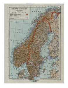 Map of Norway and Sweden, c19th century by Unbekannt