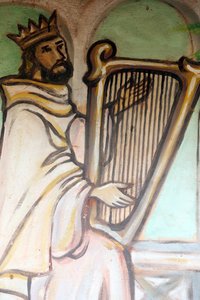 Marian sanctuary Our Lady of the Lake Togo. King David playing the harp. Painting. Togo