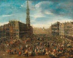 Market scene on the Grand Place in Brussels by Unbekannt