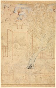 Master and Disciple in a Garden Pavilion, Single Page Illustration by Unbekannt