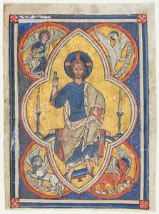 Miniature Excised from a Psalter: Christ in Majesty with Symbols of the Four Evangelists by Unbekannt