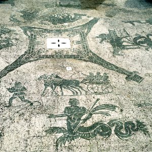 Mosaic, Carts Pulled by Mules with Travellers, Cisarii by Unbekannt