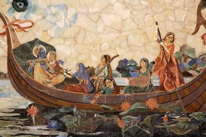 Mosaic Depicting Hindu God Krishna with Gopis in a Boat by Unbekannt
