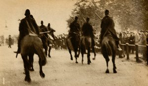 Mounted police baton-charging marchers, Means Test protests, Hyde Park, London