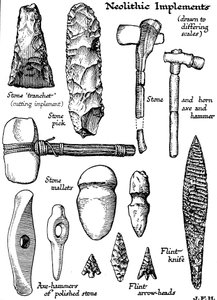 Neolithic implements of stone, flint and horn, c1890 by Unbekannt