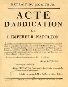 Notice announcing the Emperor Napoleons abdication, 11 April 1813, 1921 by Unbekannt