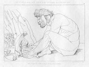 Odysseus Drinking with Polyfemos, the Cyclops by Unbekannt