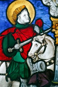 Oeuvre Notre-Dame Museum, Stained glass panel with the Charity of Saint Martin, Strasbourg, France (photo)