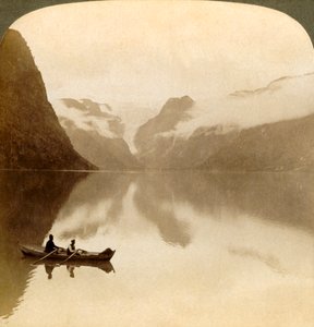 On Sombre Lake Olden, Between Cloud-Covered Mountains, to Maelkevold Glacier, Norway