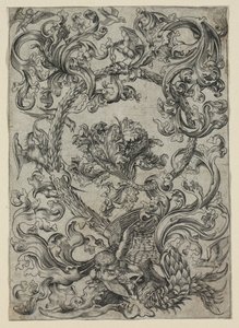 Ornamental Foliage, with an Owl and other Birds, 1400s by Unbekannt